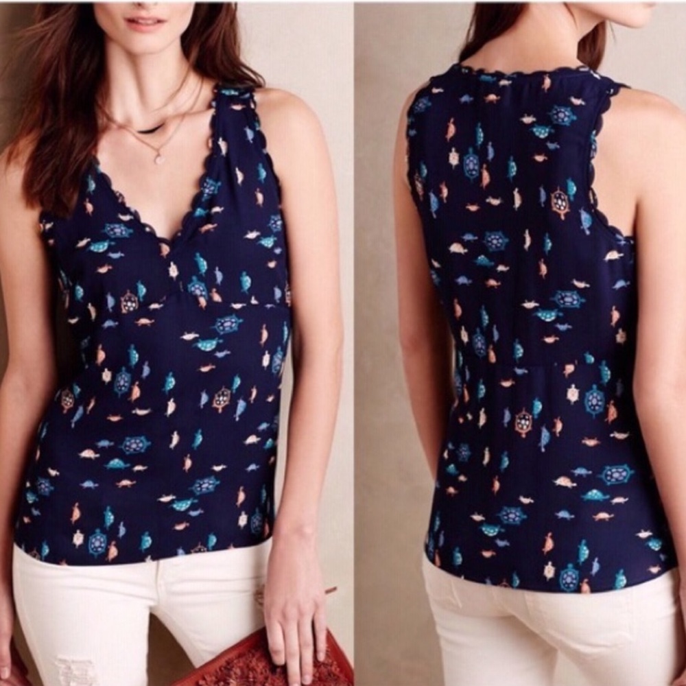 Maeve Navy Blue Patterned Blouse